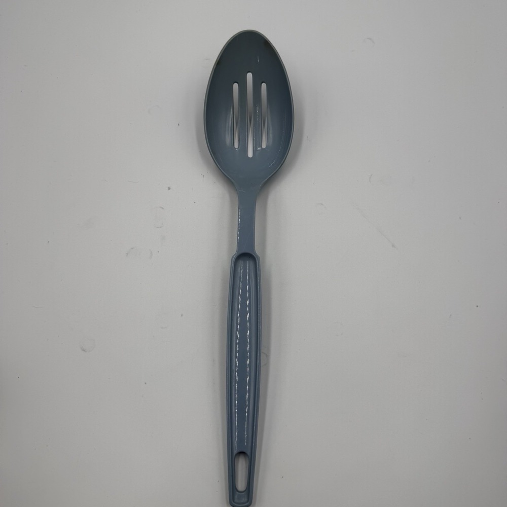 Vintage EKCO Blue Slotted Serving Spoon USA Plastic Kitchen Utensil